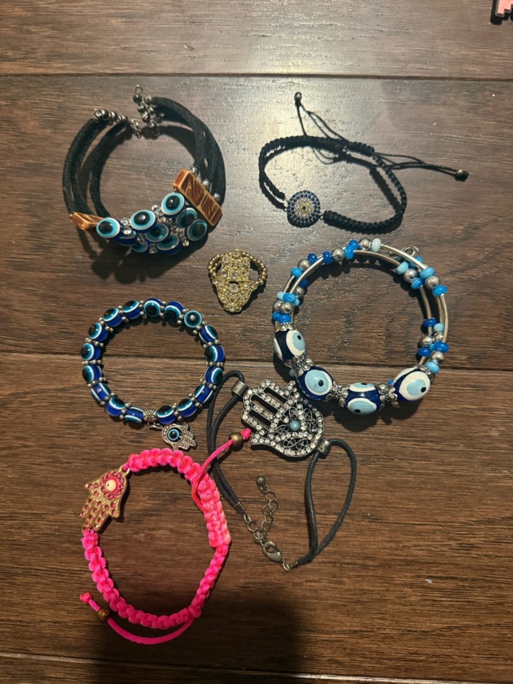 Evil Eye & Hamsa Bracelet Lot - Blue, Black, Pink